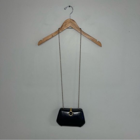 Vintage Farnell Paris Clutch Evening‎ Crossbody Bag Black Gold 1980s Solid Purse - Picture 2 of 8